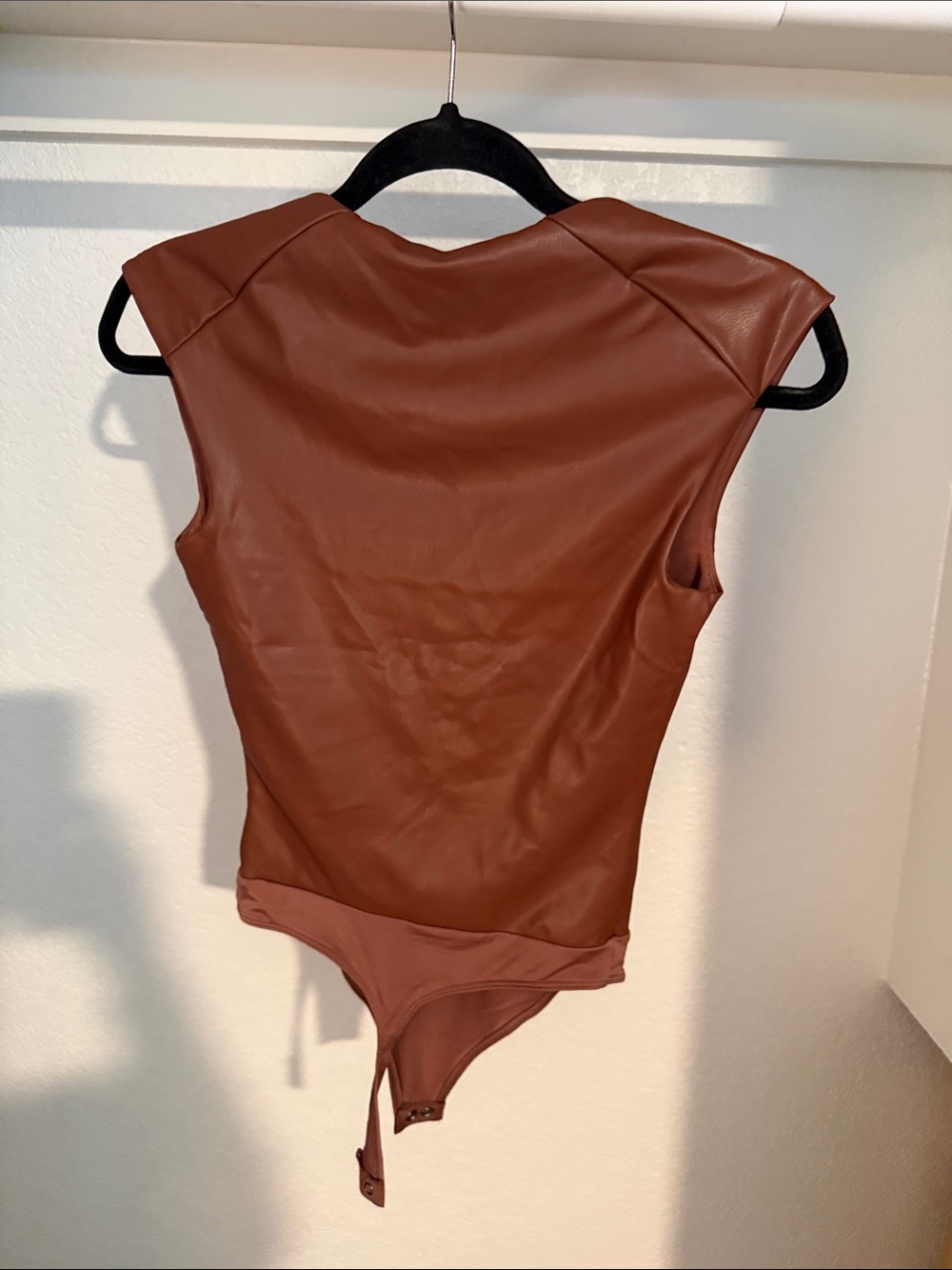 Express Rust-Brown Faux Leather Scoop Neck Bodysuit - Picture 2 of 2